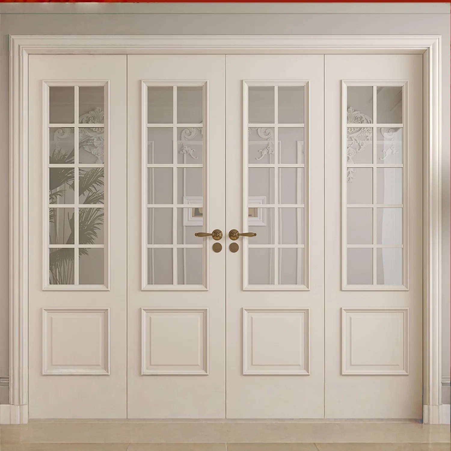 Luxury Full-View Glass Insert Wood Wooden WPC PVC Interior Door-Tempered Glass, Solid Wood Frame, Custom Sizes for Villas &amp; Lofts