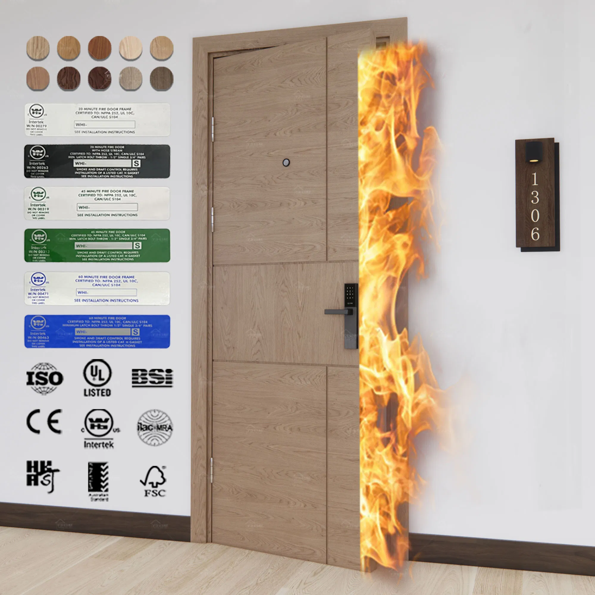 China Top Fire Door Factory Customized Italian Fire Wood Door En Certified Fd30 Fd60 Fd90 Fd120 Interior Fireproof Engineering Wooden Fire Rated Doors