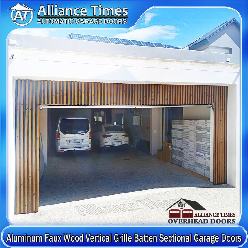 Elegant Vertical Garage Doors with Faux Wood Finish for Modern Living