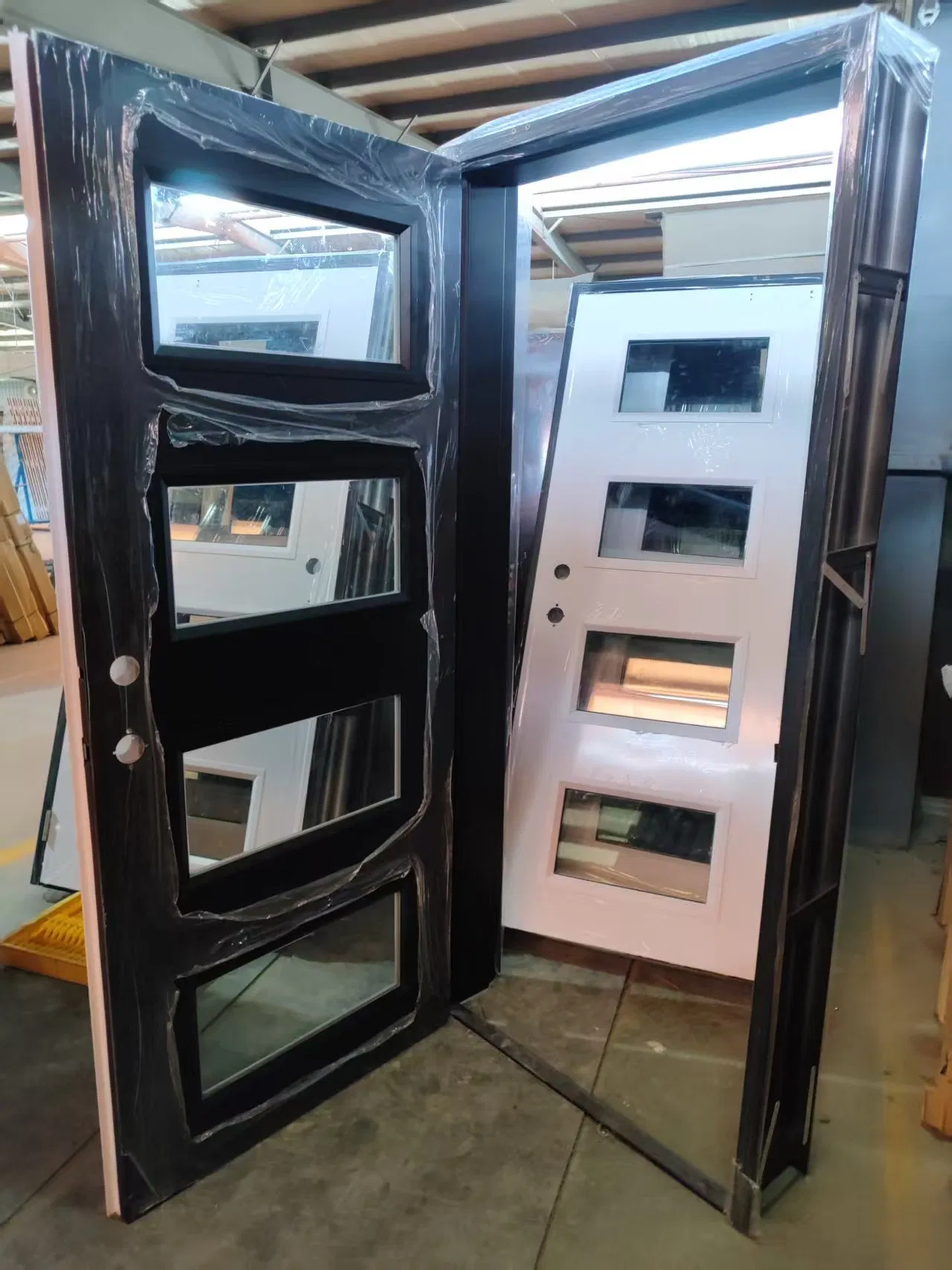 4-Lite Contemporary 80" Tall Mahogany Single Entry Fireproof Insulated Glass Door