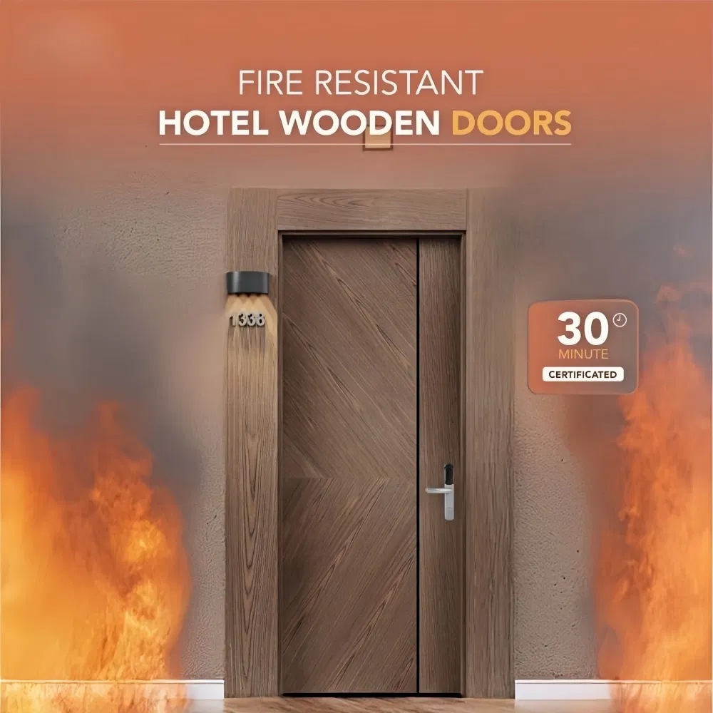 China Custom Interior Fire Wood Door High End BS En as CE UL Fire Doors for School Apartment Hospital Hotel Room Fireproof Wooden Door Fire Rated PVC WPC Doors