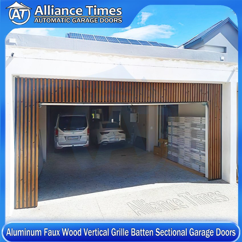 Home Faux Wood Grain Aluminum Vertical Grille Batten Sectional Automatic Garage Doors