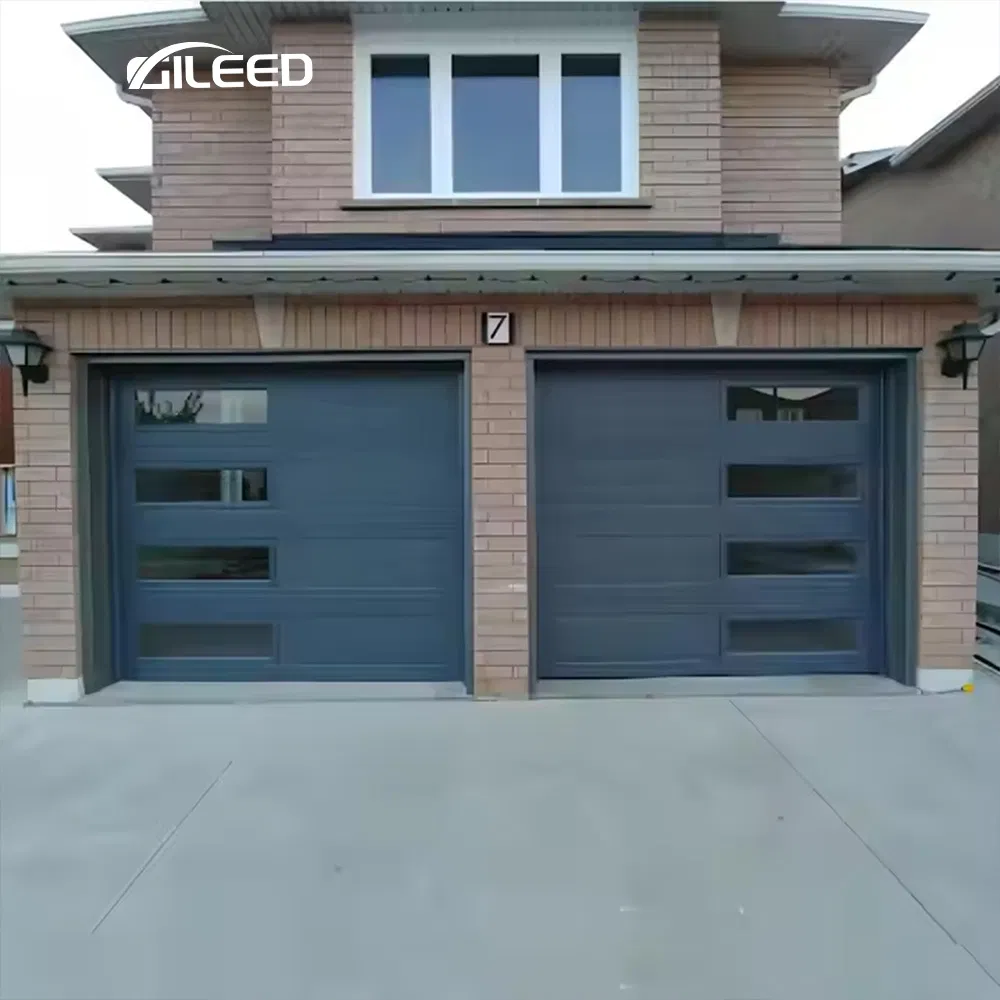 Factory Sell Electric Double Garage Door with Perspective Window Black Frosted Typhone Proof Insulation Door