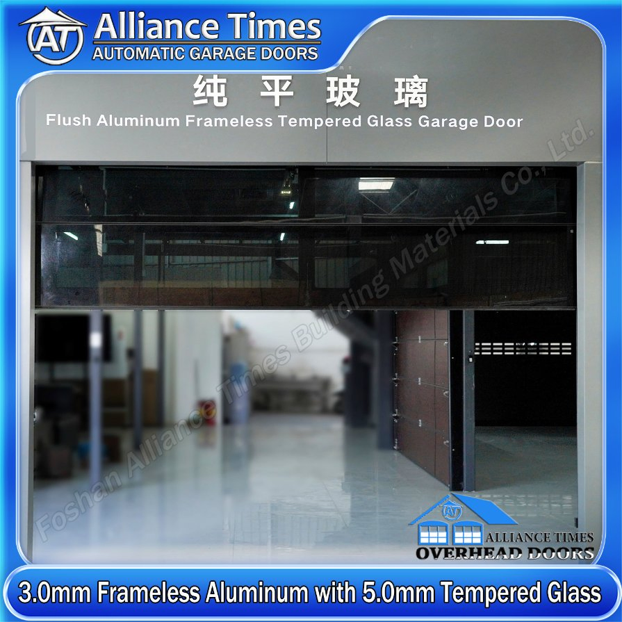 Modern Flush Aluminum Frameless Tempered Glass Panels Sectional Garage Doors