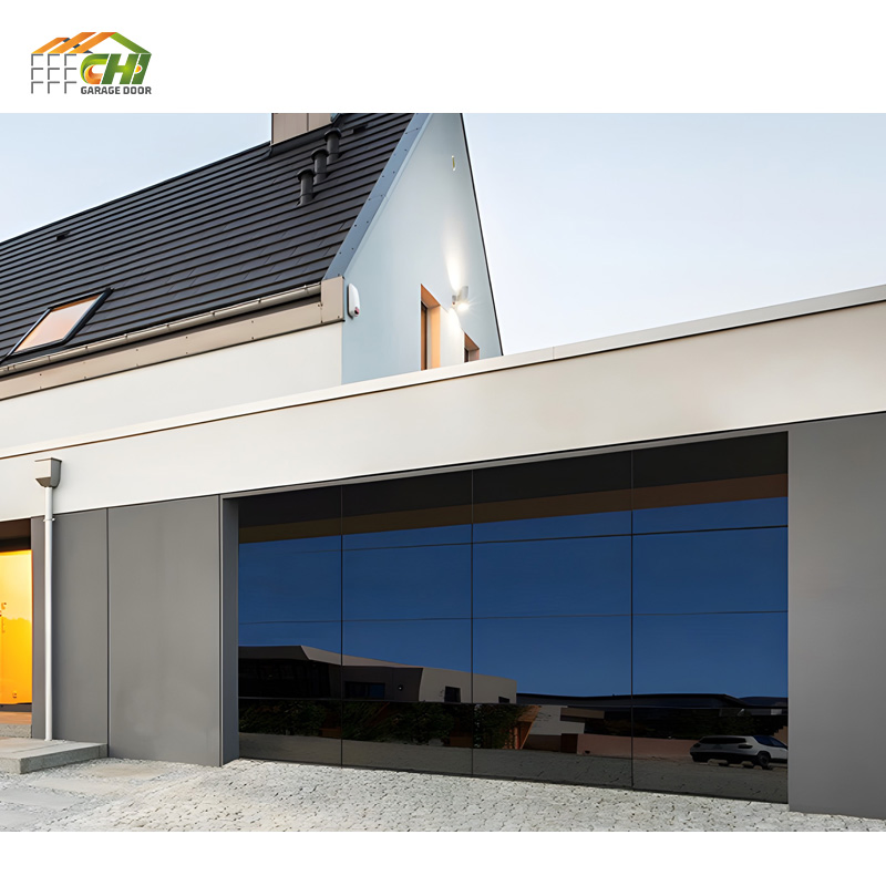 Chi Modern Frameless Glass Garage Door 8X7 Black Overhead Aluminum Garage Doors