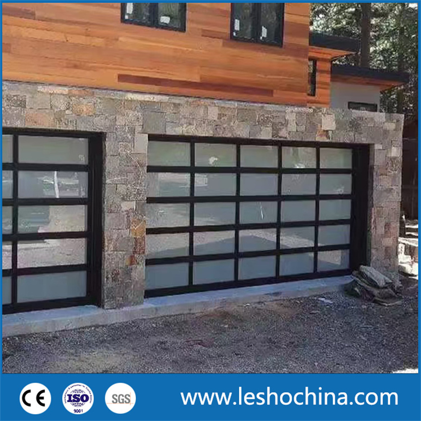 Aluminum Frameless Black Mirror Reflective Flush Tempered Glass Insulated Sectional Garage Door