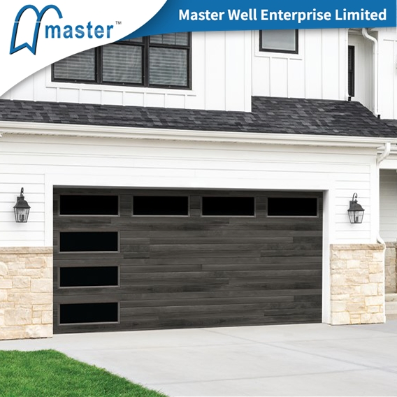 Top Sell Modern Remote Control Wooden Steel Orange Peel Oak Black Woodgrain Sectional Short Carriage Panel Foamed Overhead Garage Door