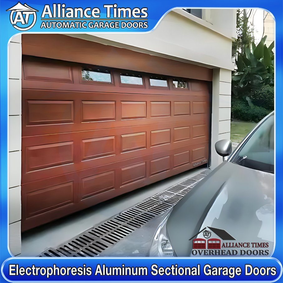 Aluminum Faux Wood Grain Single Sectional Automatic Garage Doors