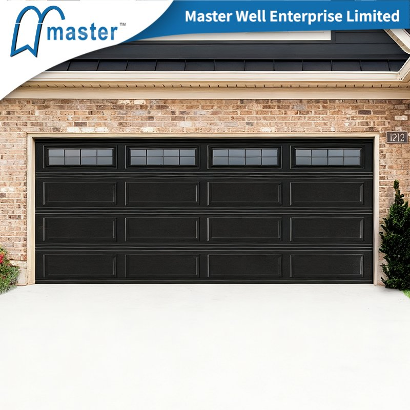 Wood Grain Short Long Carriage Panel Garage Door with Top Windows
