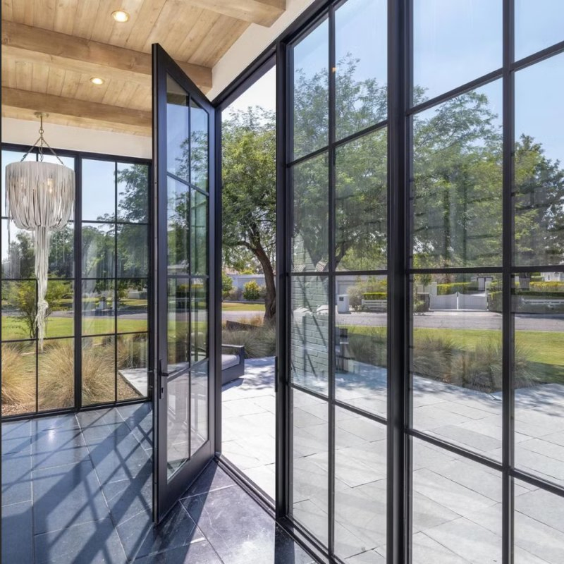 Modern Aluminum Double Door with Full View Low-E Glass