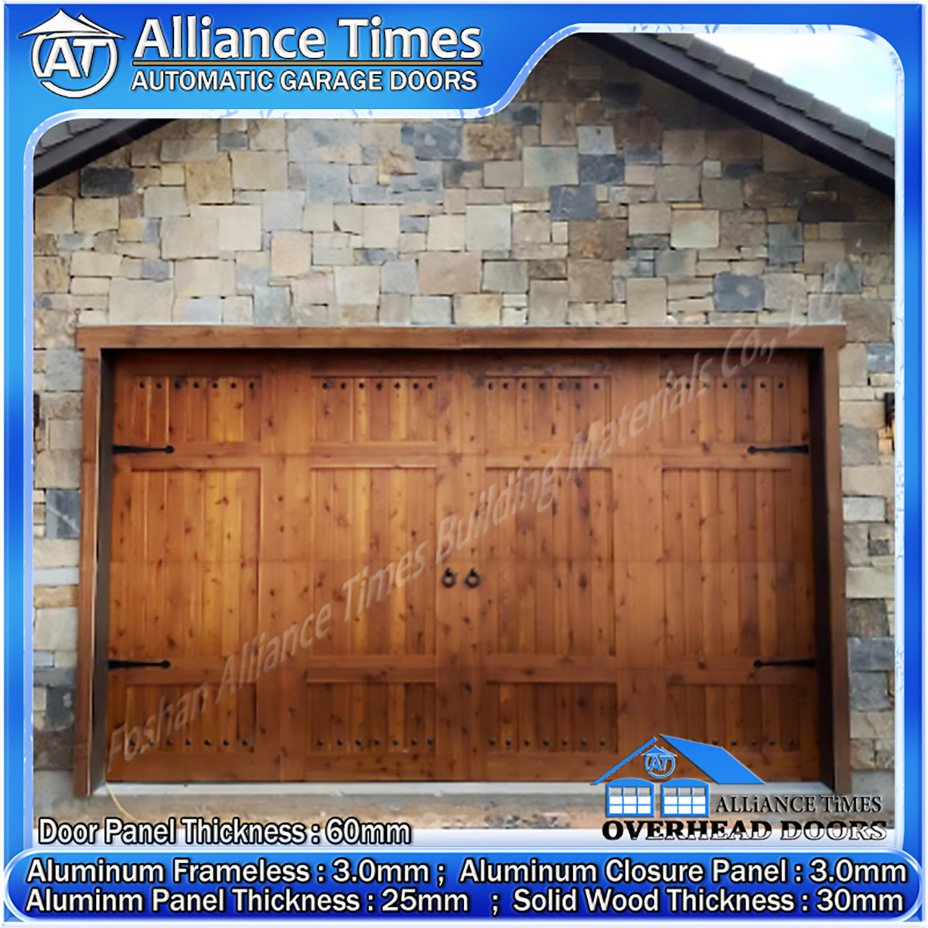 Carriage House Style Wood Clad Aluminum Sectional Automatic Garage Doors with American Pine Wood
