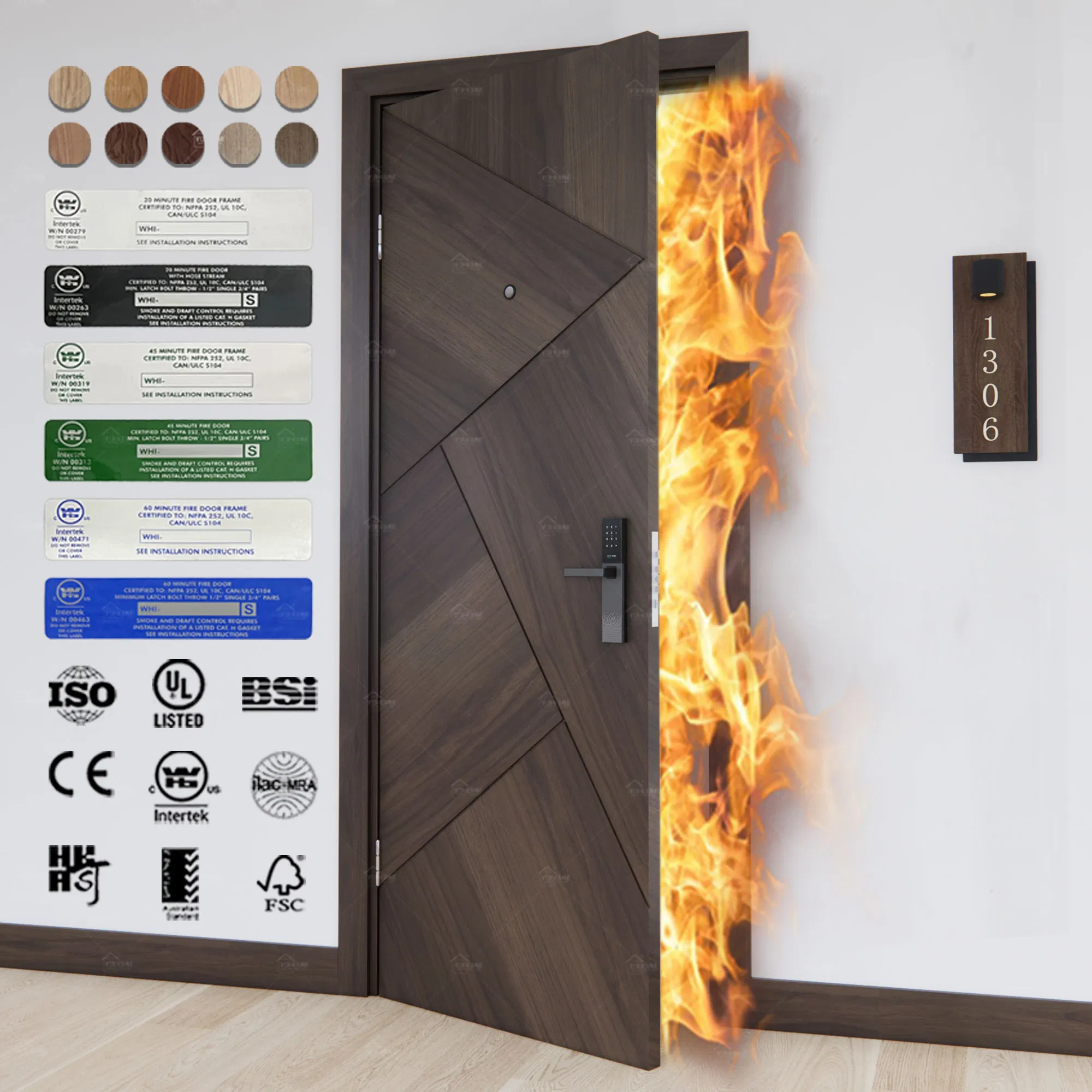 China Top Fire Door Factory Customized Italian Fire Wood Door En Certified Fd30 Fd60 Fd90 Fd120 Interior Fireproof Engineering Wooden Fire Rated Doors