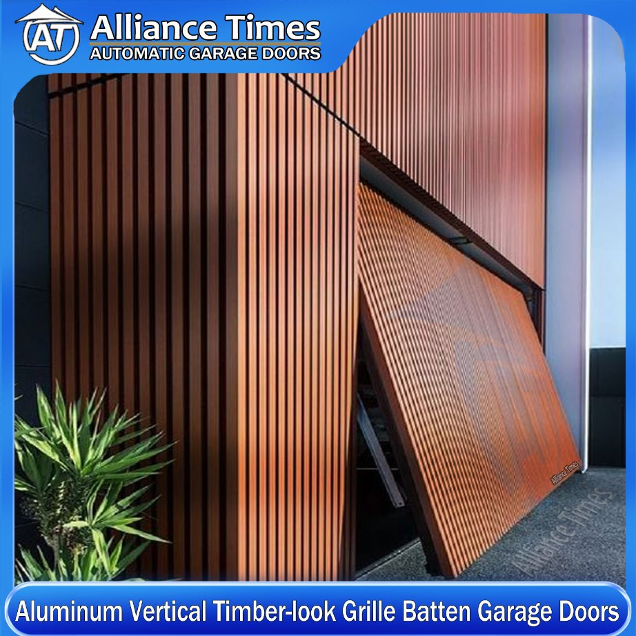 Home Faux Wood Grain Aluminum Vertical Grille Batten Style Overhead Garage Doors