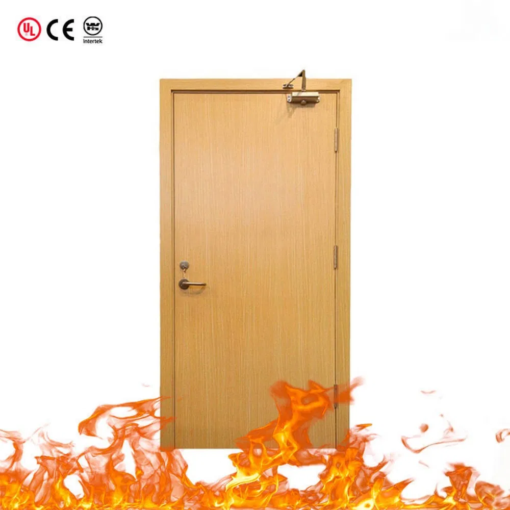 China Custom Interior Fire Wood Door High End BS En as CE UL Fire Doors for School Apartment Hospital Hotel Room Fireproof Wooden Door Fire Rated PVC WPC Doors