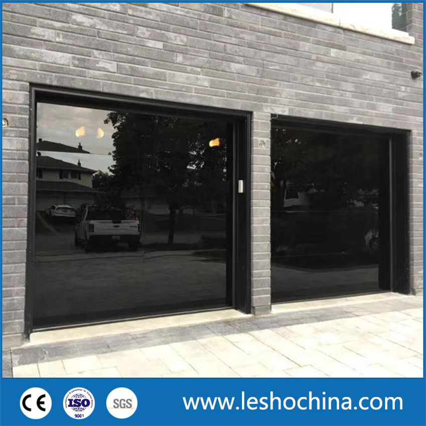 Aluminum Frameless Black Mirror Reflective Flush Tempered Glass Insulated Sectional Garage Door