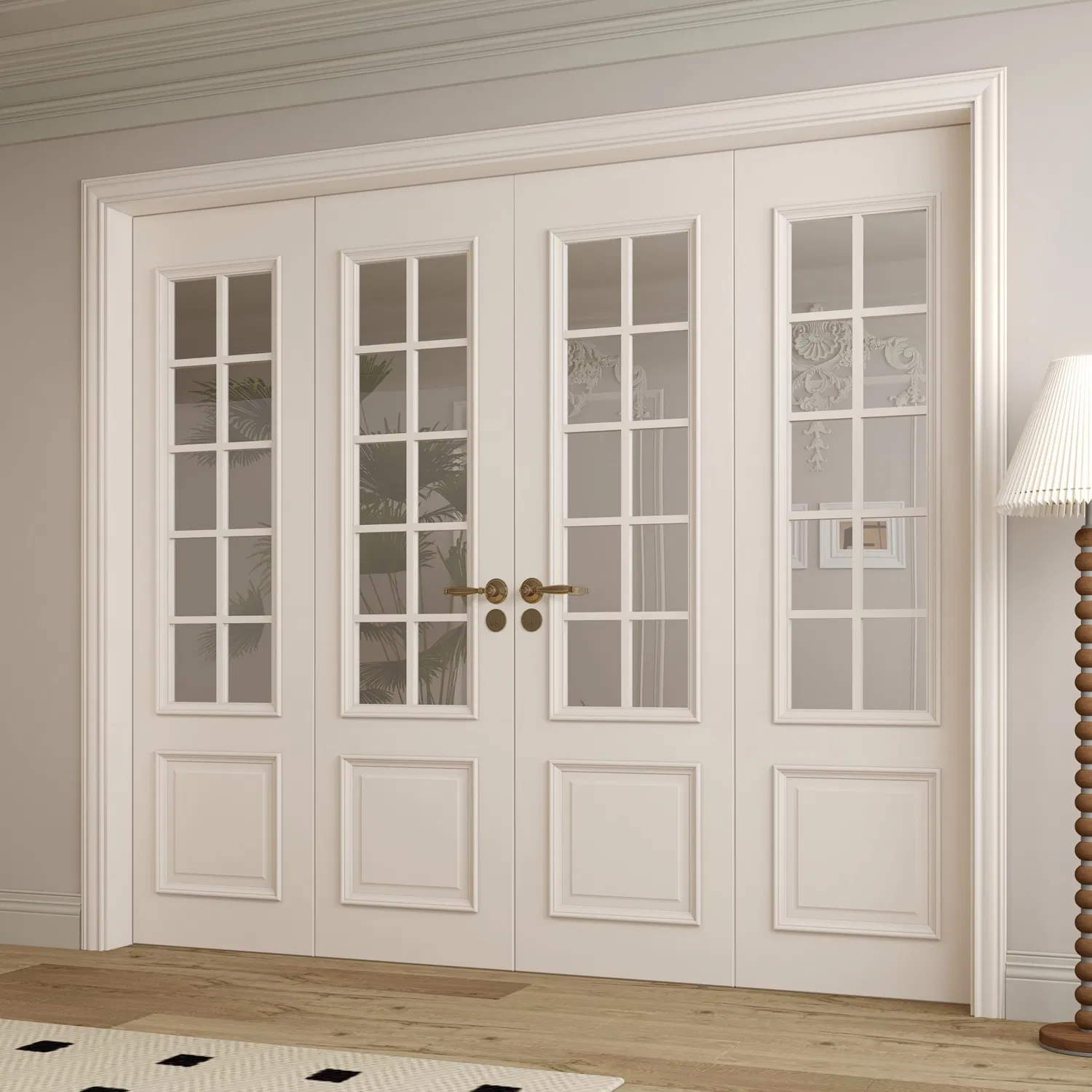 Luxury Full-View Glass Insert Wood Wooden WPC PVC Interior Door-Tempered Glass, Solid Wood Frame, Custom Sizes for Villas &amp; Lofts