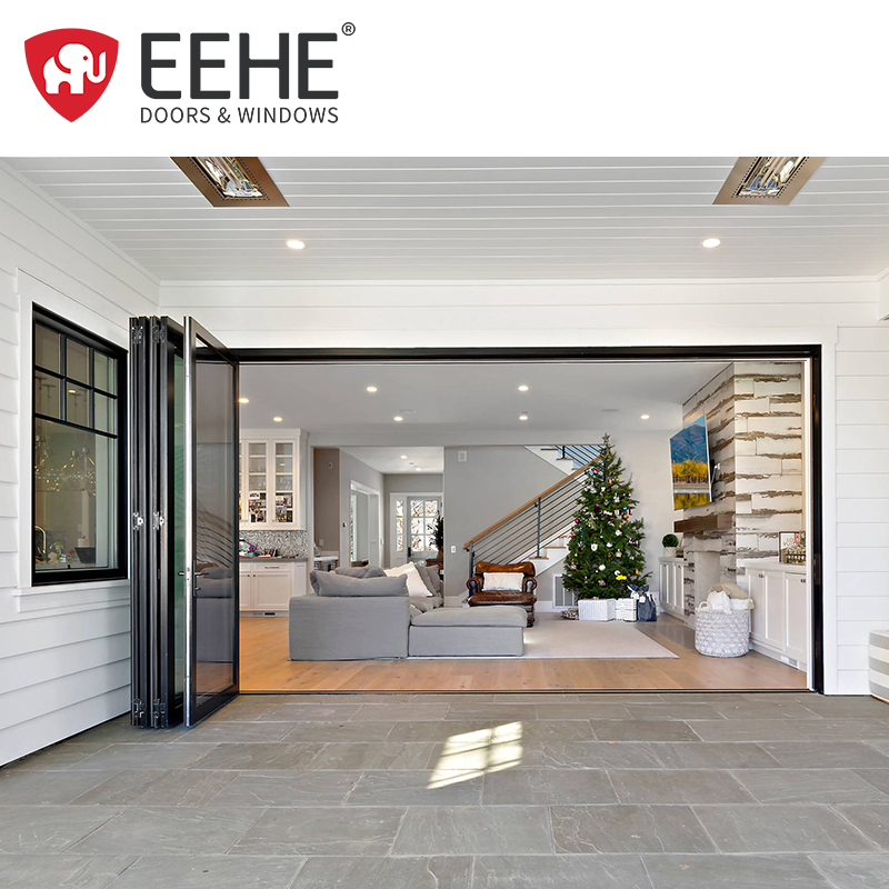Eehe Heavy Duty Aluminium Collapsible Glass Patio Doors with Heavy Duty Hardware out Swing in Swing Options CE