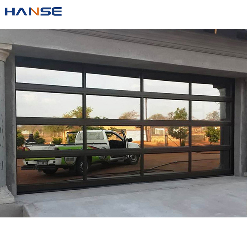 Modern Villa Black Color Aluminum Garage Doors Price Full View Automatic Sectional Clear Glass Garage Door