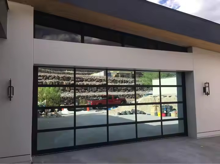 Guangdong Modern Black Frameless Flush Aluminum Security Garage Door with Mirror Glass View
