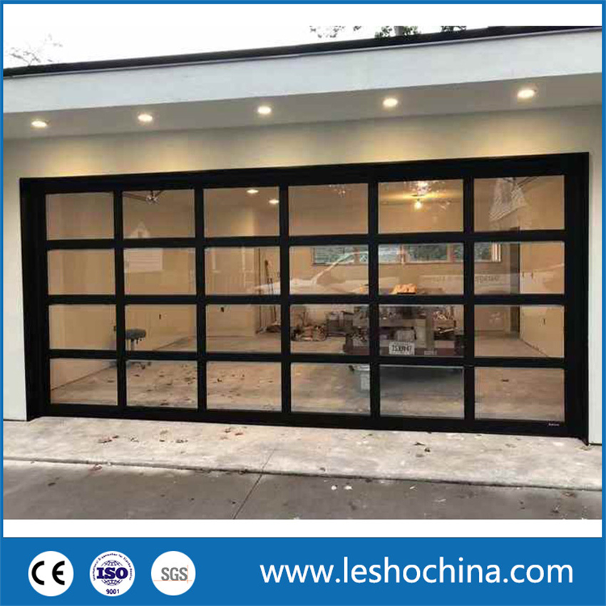 Aluminum Frameless Black Mirror Reflective Flush Tempered Glass Insulated Sectional Garage Door