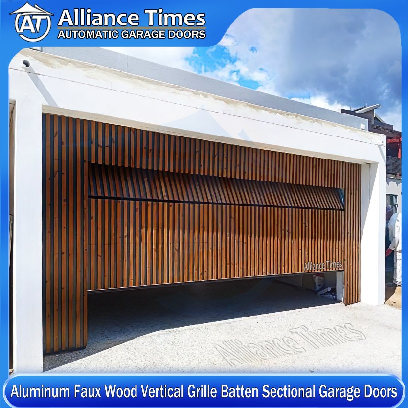 Aluminum Faux Wood Grain Grille Batten Fence Sectional Overhead Automatic Garage Doors