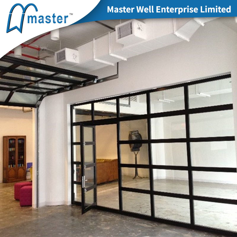 8X7 Luxury Clear Transparent Glass Aluminum Full View Garage Door with Pedestrian Door