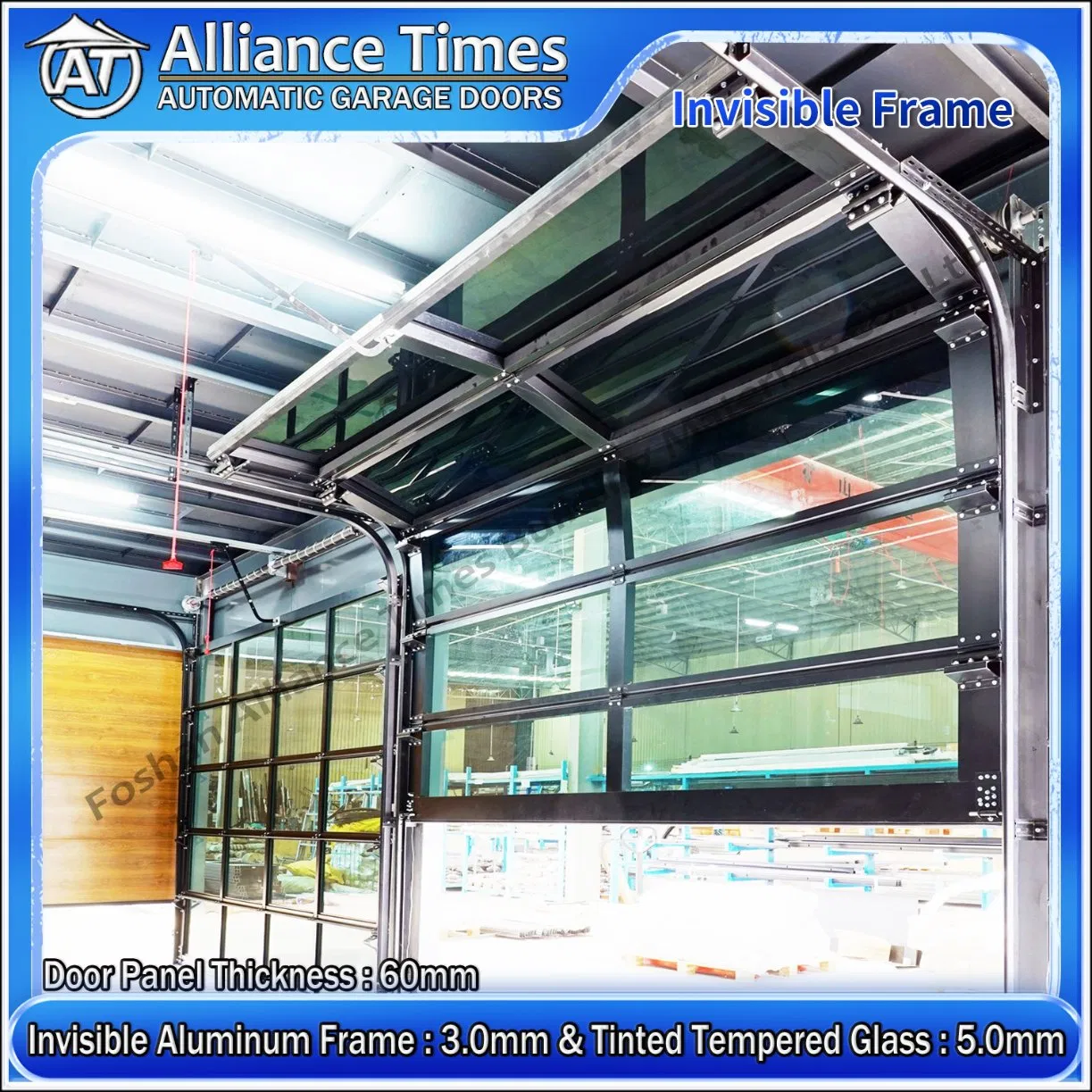 Stylish Frameless Aluminum Full Flush Glazed Tempered Glass Garage Doors - American Standard