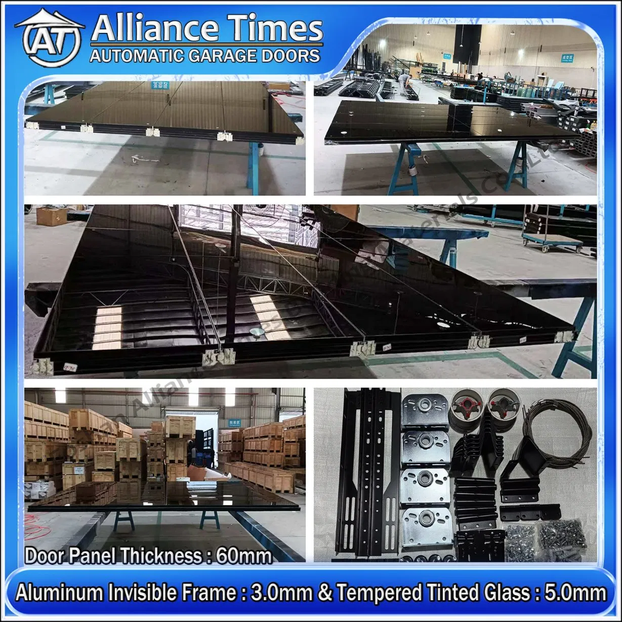 Stylish Frameless Aluminum Full Flush Glazed Tempered Glass Garage Doors - American Standard