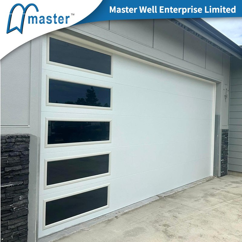 Modern Residential Automatic Cassette White Galvanized Steel Orange Peel Oak Black Wood Grain Sectional Short Long Carriage Panel Insulated Overhead Garage Door