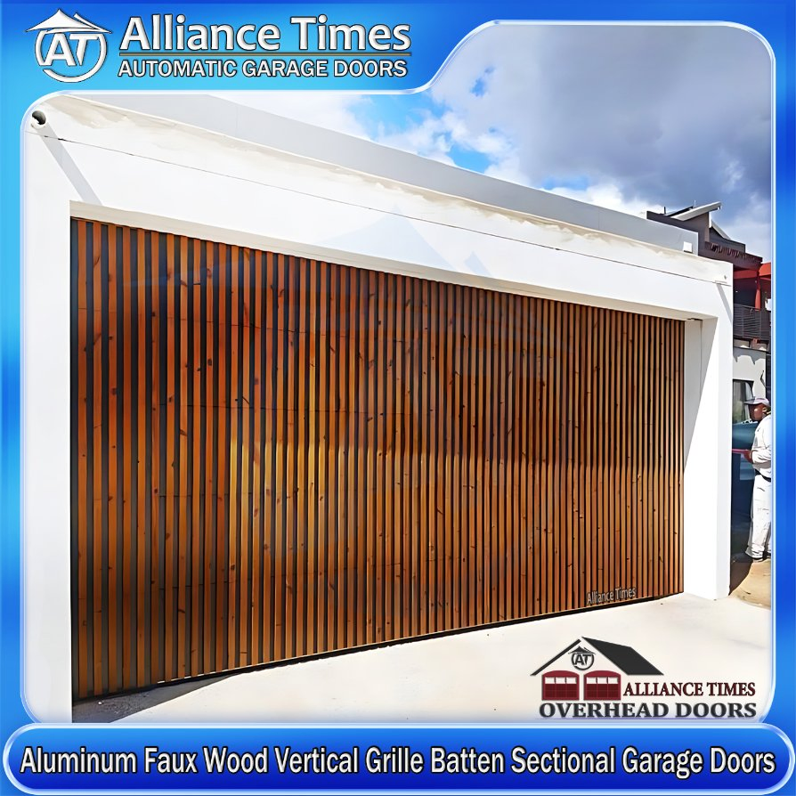 Elegant Vertical Garage Doors with Faux Wood Finish for Modern Living