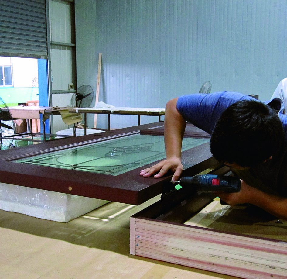 Modern 1/2 Lite Panel Lament Fiberglass Exterior Doors