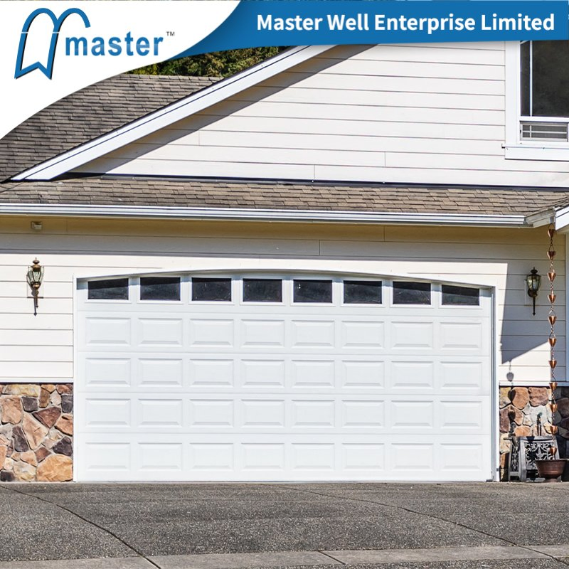 Wood Grain Short Long Carriage Panel Garage Door with Top Windows
