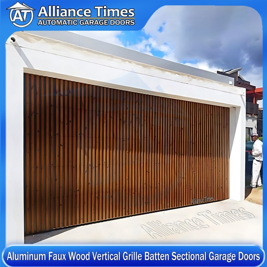 Aluminum Faux Wood Grain Grille Batten Fence Sectional Overhead Automatic Garage Doors