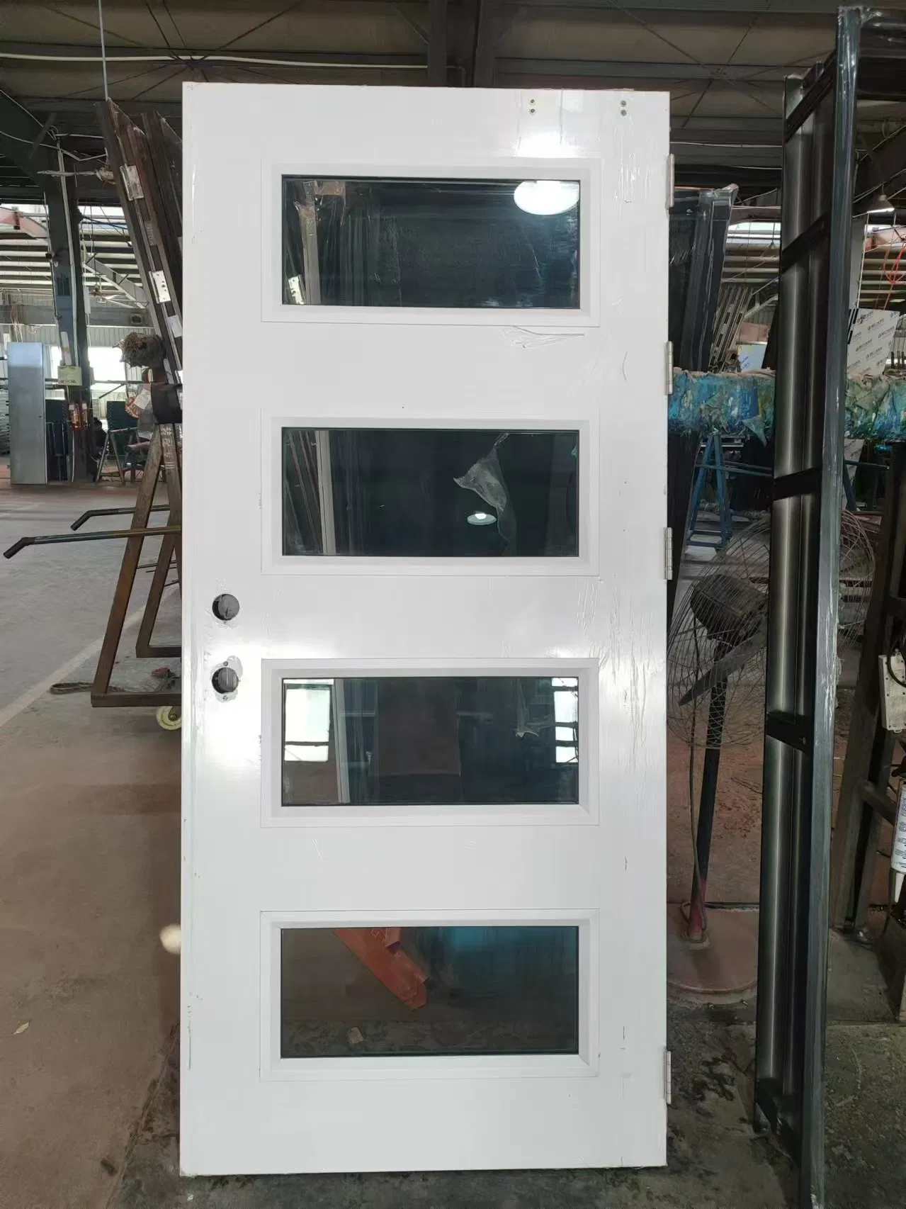 4-Lite Contemporary 80" Tall Mahogany Single Entry Fireproof Insulated Glass Door