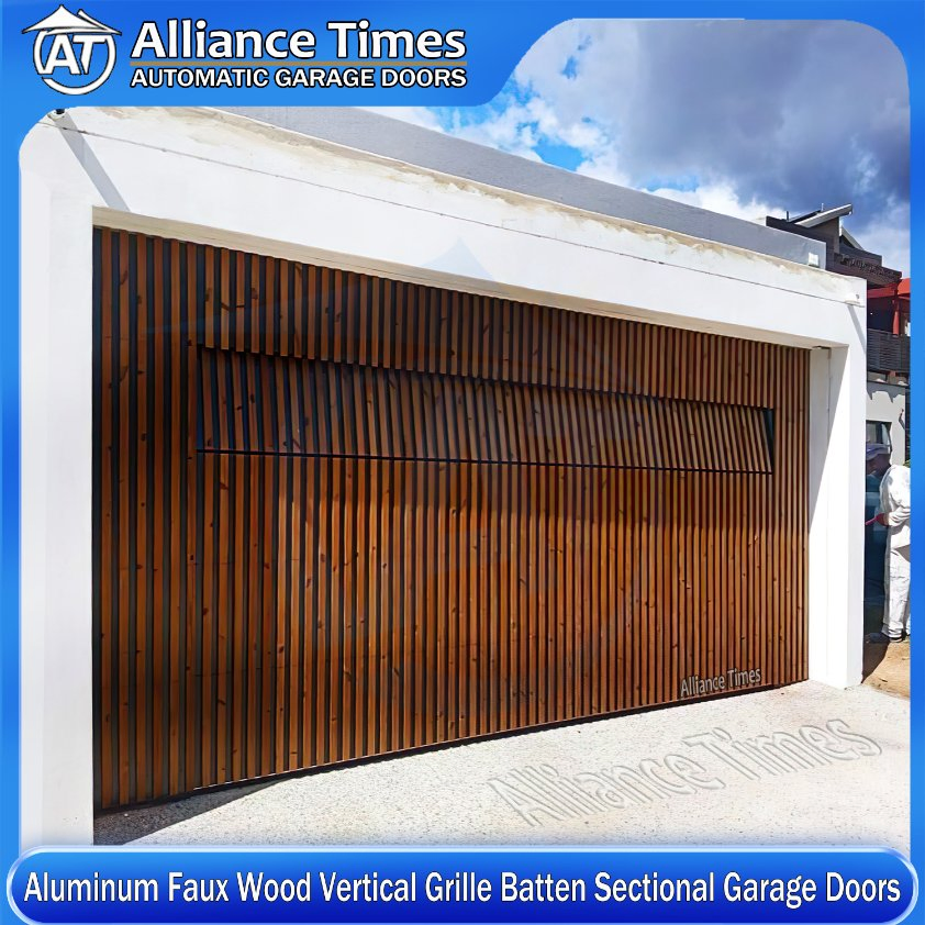 Home Faux Wood Grain Aluminum Vertical Grille Batten Sectional Automatic Garage Doors