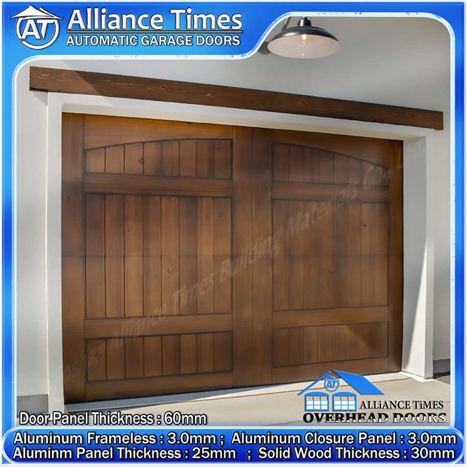 Stylish Wood Clad Aluminum Carriage House Garage Doors with Specified Opener