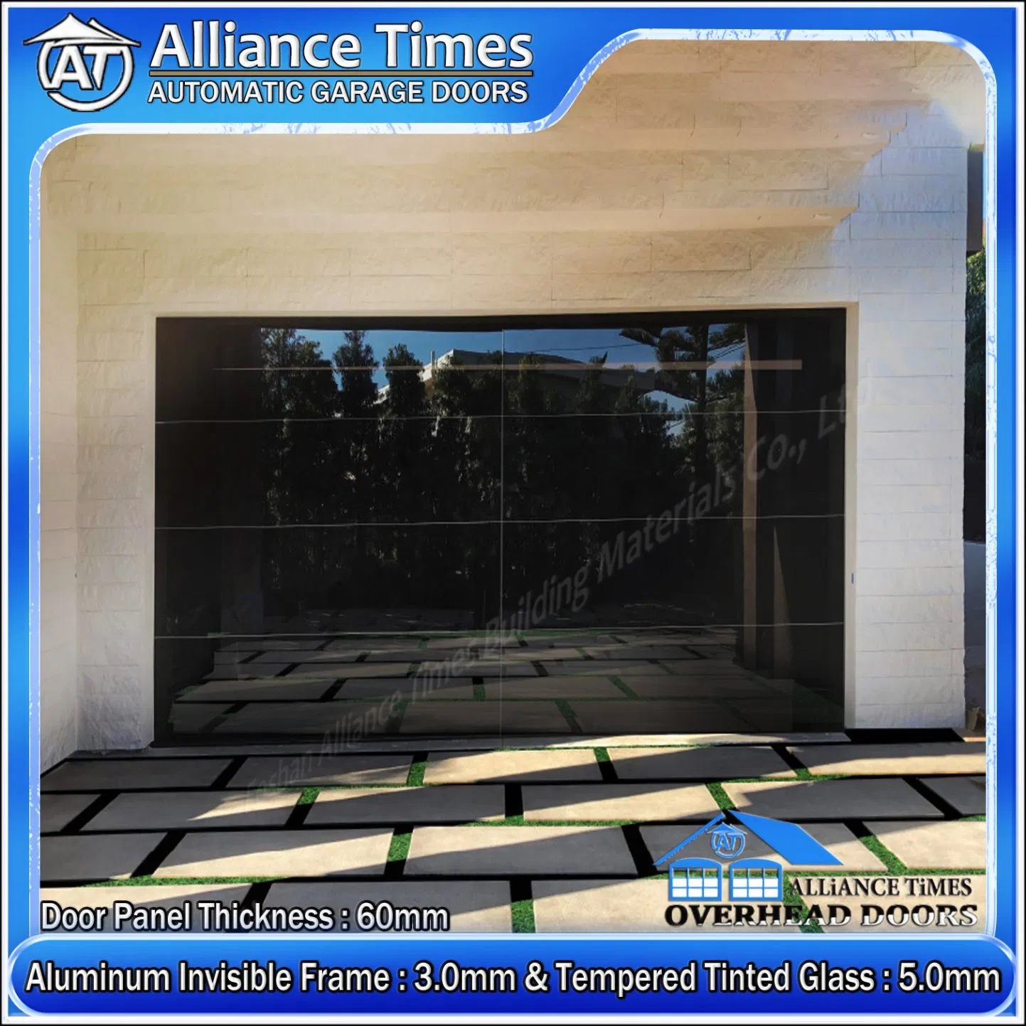 Stylish Frameless Aluminum Full Flush Glazed Tempered Glass Garage Doors - American Standard