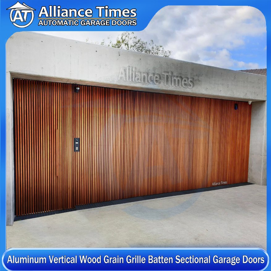 Home Faux Wood Grain Aluminum Vertical Grille Batten Style Overhead Garage Doors