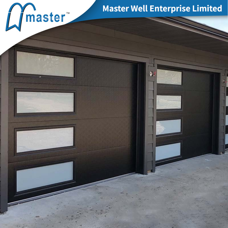 Popular Commercial Heavy Automatic Walnut White Galvanized Steel Black Wood Grain Sectional Short Long Carriage Panel Insulated Garage Door