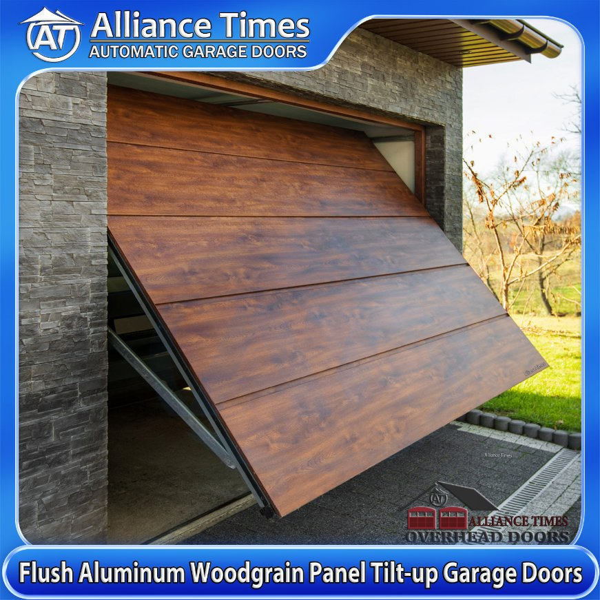Modern Aluminum Automatic Garage Doors with Faux Wood Finish