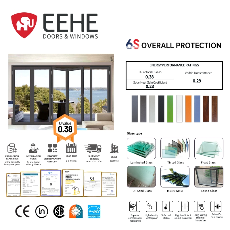 Eehe Heavy Duty Aluminium Collapsible Glass Patio Doors with Heavy Duty Hardware out Swing in Swing Options CE