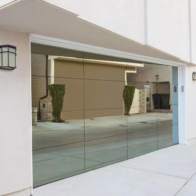 Chi Modern Frameless Glass Garage Door 8X7 Black Overhead Aluminum Garage Doors