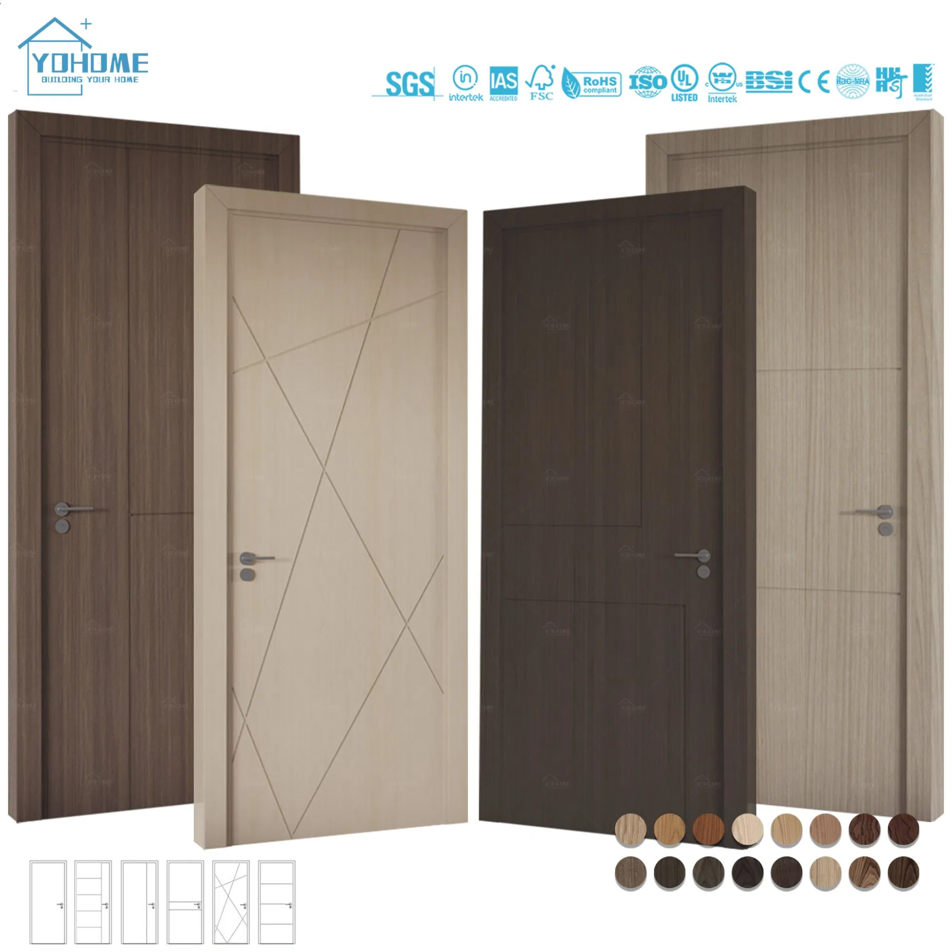 European Standard Custom CE Certified MDF Internal Door Indoor Wood Door for Houses Residential Room Door