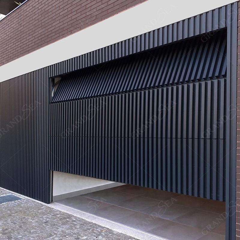 Faux Wood Grain Aluminum Vertical Grille Batten Style Overhead Garage Doors for Home Villa