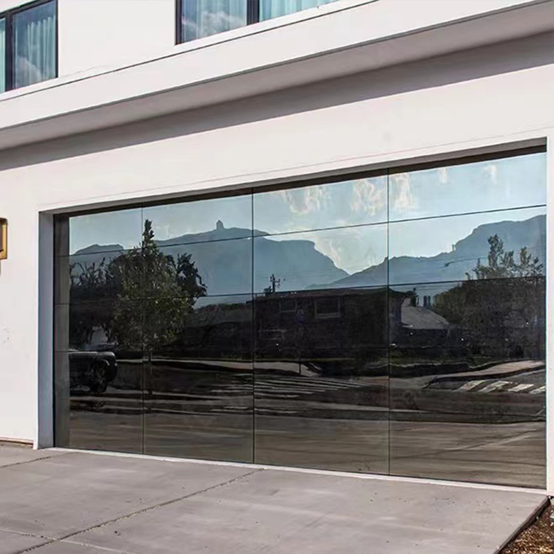 Chi Modern Frameless Glass Garage Door 8X7 Black Overhead Aluminum Garage Doors