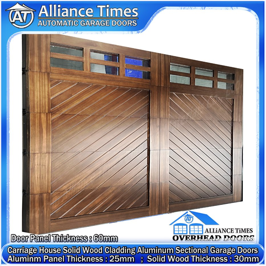 Stylish Wood Clad Aluminum Carriage House Garage Doors with Specified Opener