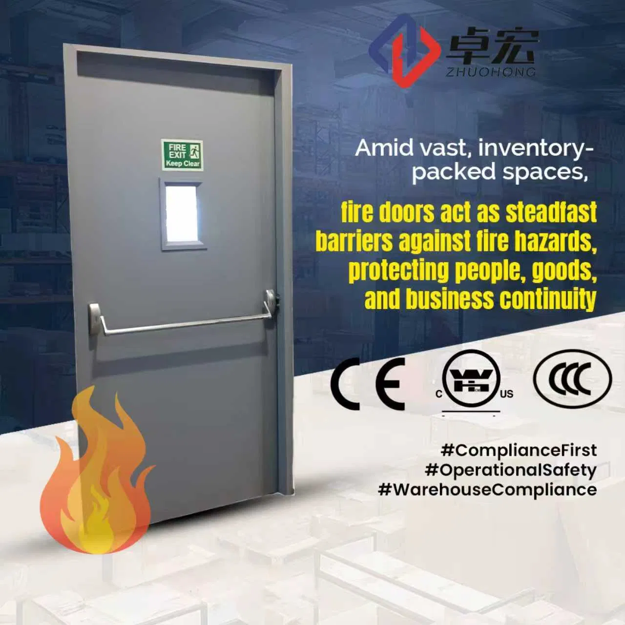 Custom Certified Galvanized Steel Fire Door with Insulation and Soundproof Protection for Commercial and Industrial Use