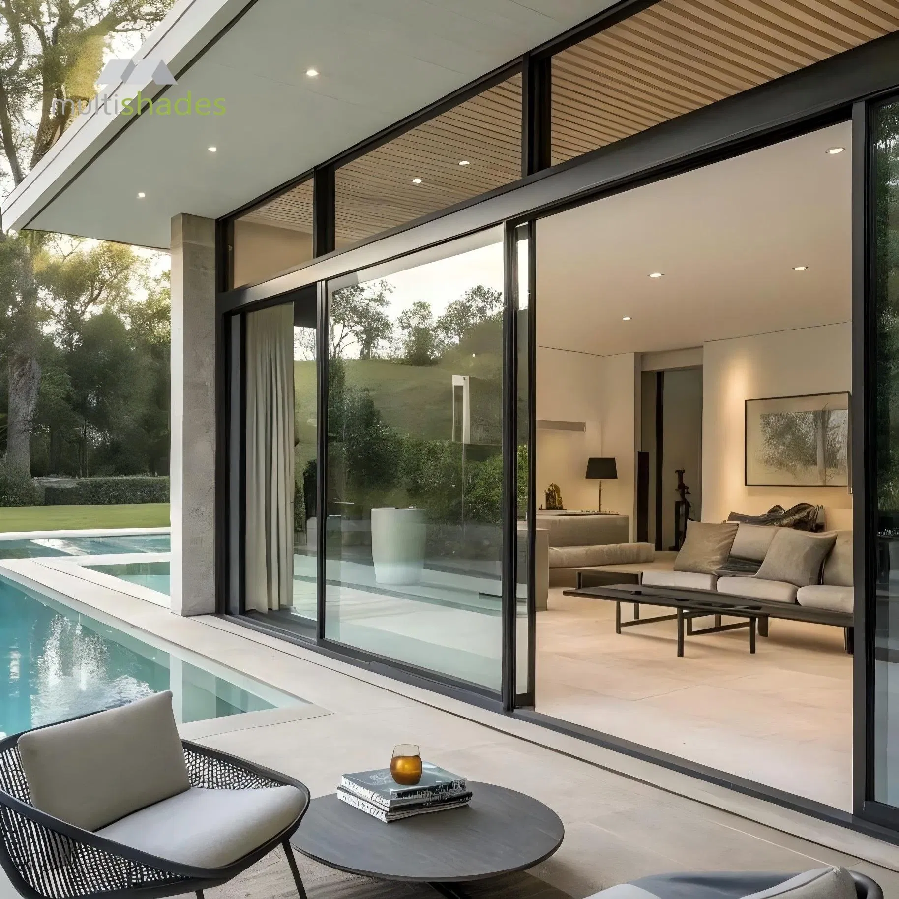 Multishades Luxury Panoramic Sliding Door Full View Aluminum Sliding Door with Tempered Glass Soundproof Sliding Door with Intelligence Remote Control