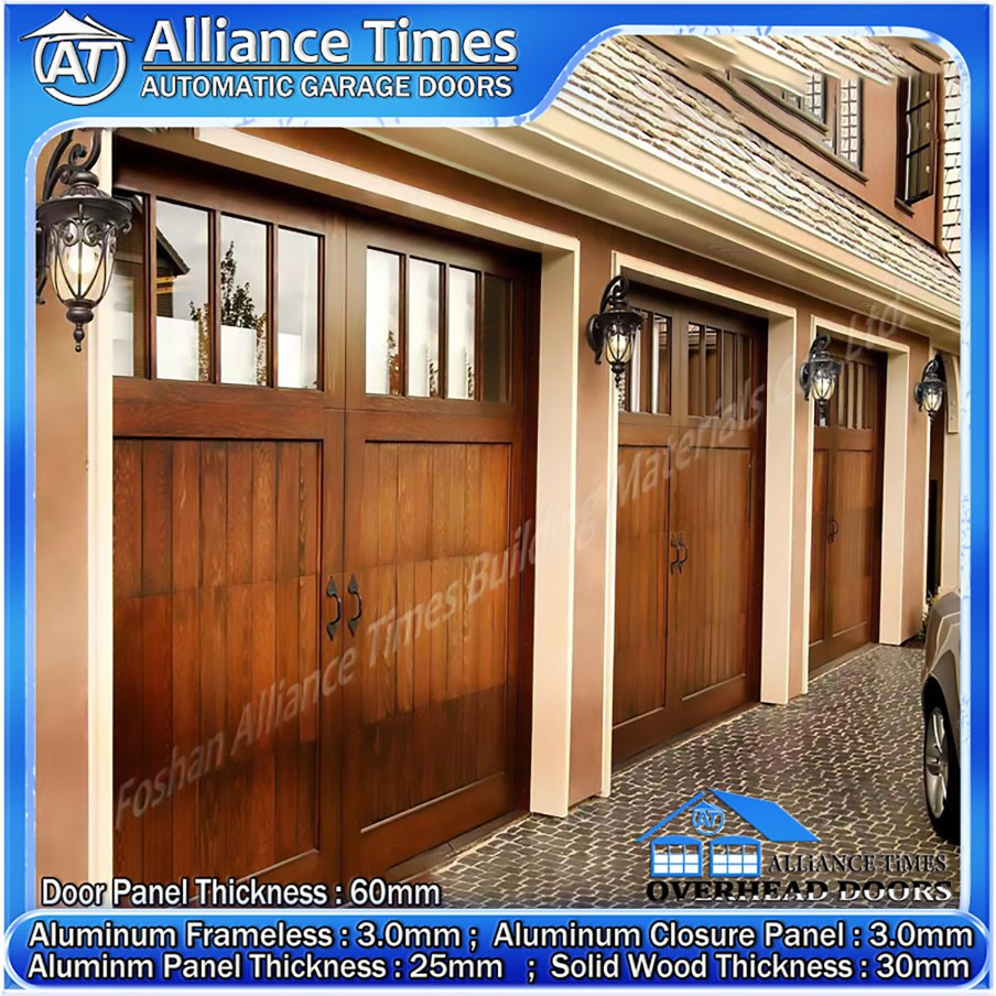 Stylish Wood Clad Aluminum Carriage House Garage Doors with Specified Opener