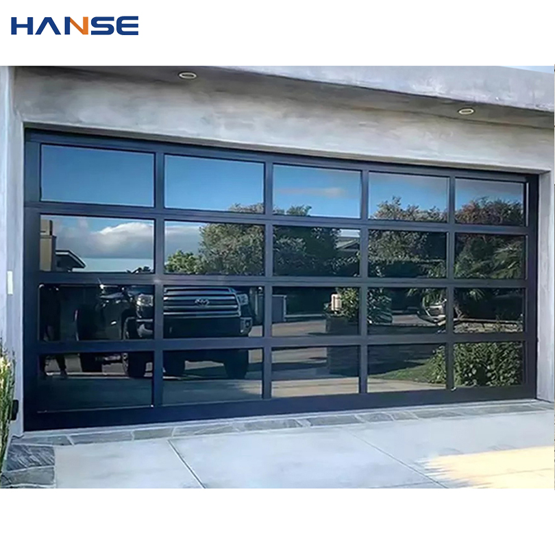 Modern Villa Black Color Aluminum Garage Doors Price Full View Automatic Sectional Clear Glass Garage Door